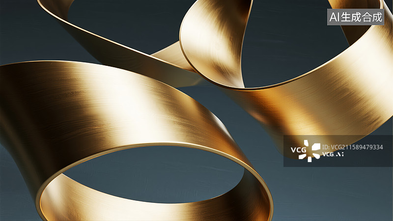 【AI数字艺术】金色螺旋带的抽象艺术造型图片素材
