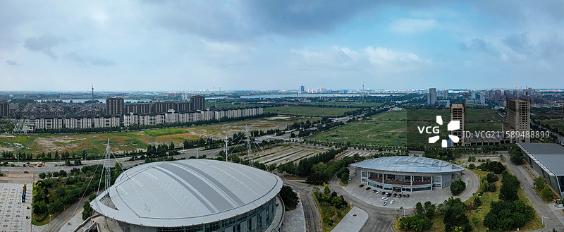 营口市 西市区 明湖广场 奥体中心 航拍图片素材