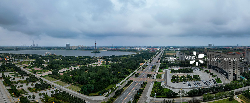 营口市 西市区 明湖广场 奥体中心 航拍图片素材