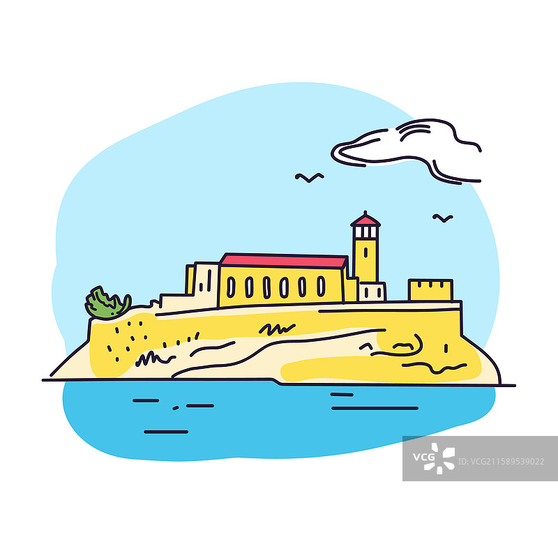 阿尔卡特拉斯岛以印加卡通风格的涂鸦呈现图片素材