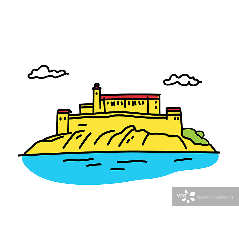 阿尔卡特拉斯岛以印加卡通风格的涂鸦呈现图片素材