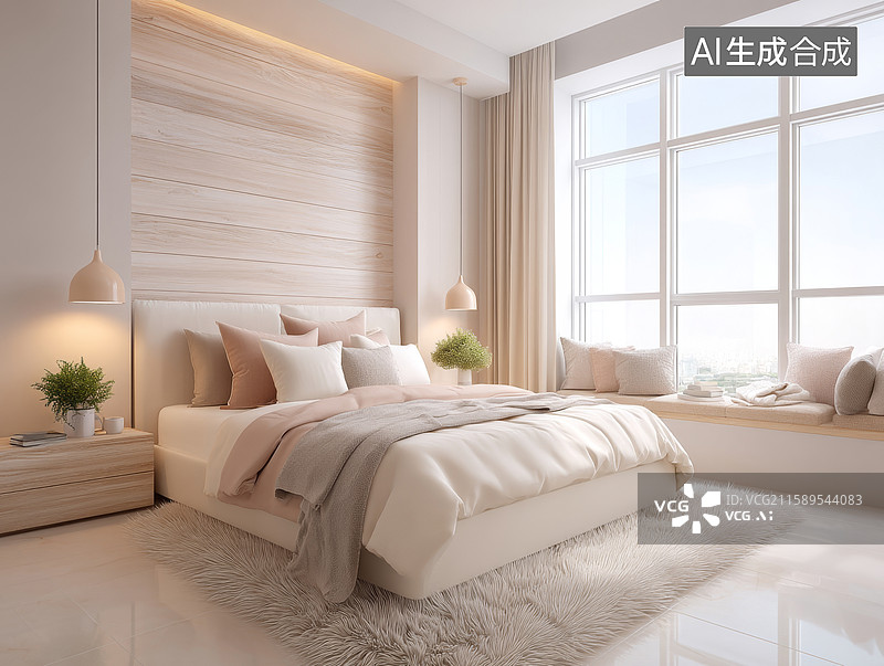 【AI数字艺术】温馨现代卧室设计图片素材