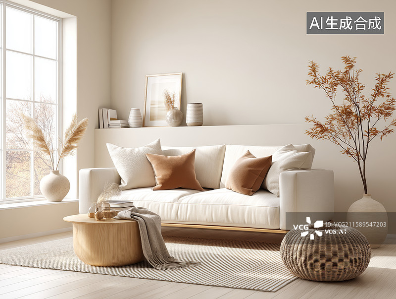 【AI数字艺术】温馨现代客厅布置图片素材