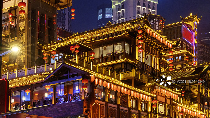 山城重庆著名景点洪崖洞风光图片素材