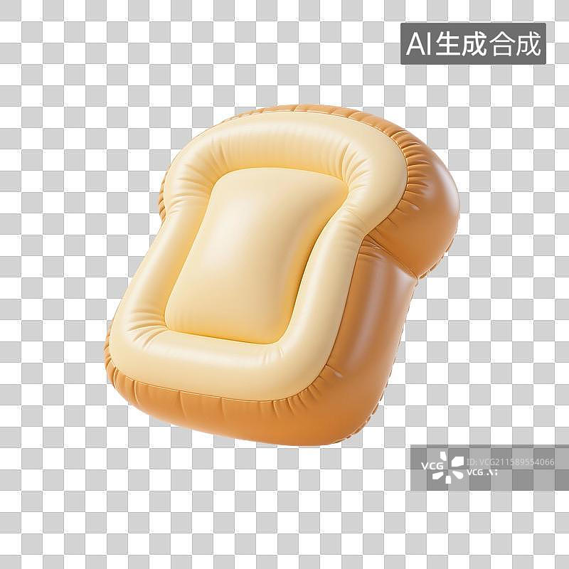 【AI数字艺术】3D渲染，充气膨胀风格，可爱的卡通面包片，面包，吐司，面包片，美味食物免抠元素图片素材
