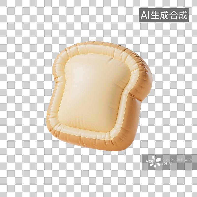 【AI数字艺术】3D渲染，充气膨胀风格，可爱的卡通面包片，面包，吐司，面包片，美味食物免抠元素图片素材