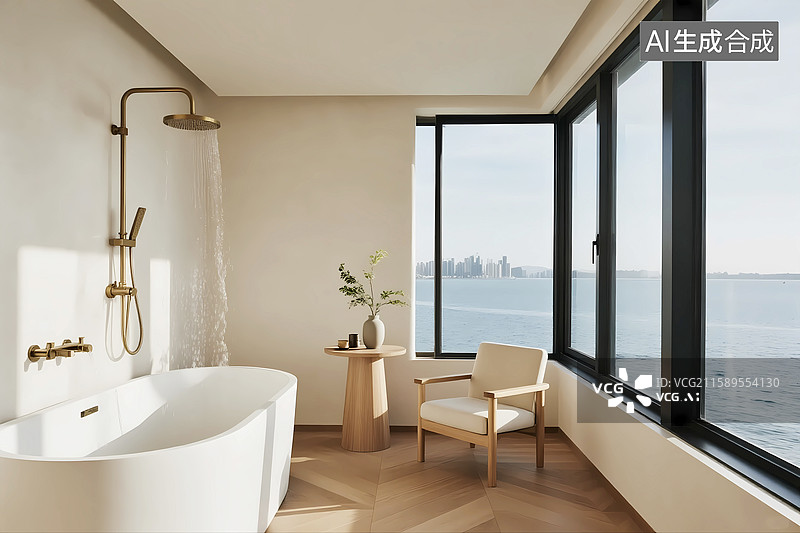 【AI数字艺术】阳台浴室高档装修住宅内部场景墙面图片素材