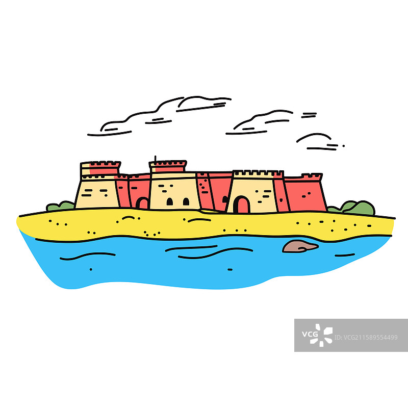 以涂鸦印加卡通风格描绘的萨姆特堡图片素材