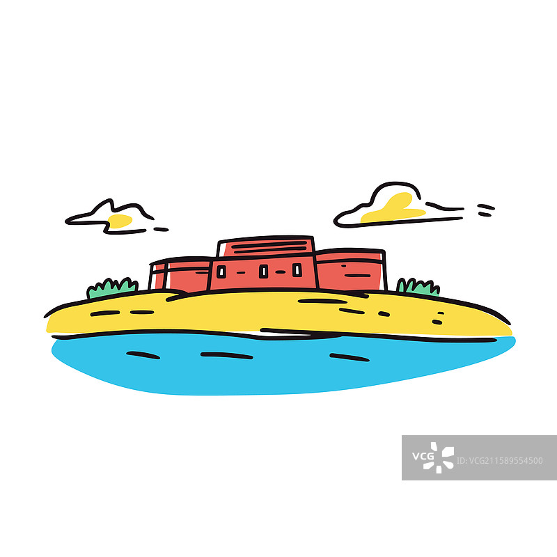 以涂鸦印加卡通风格描绘的萨姆特堡图片素材