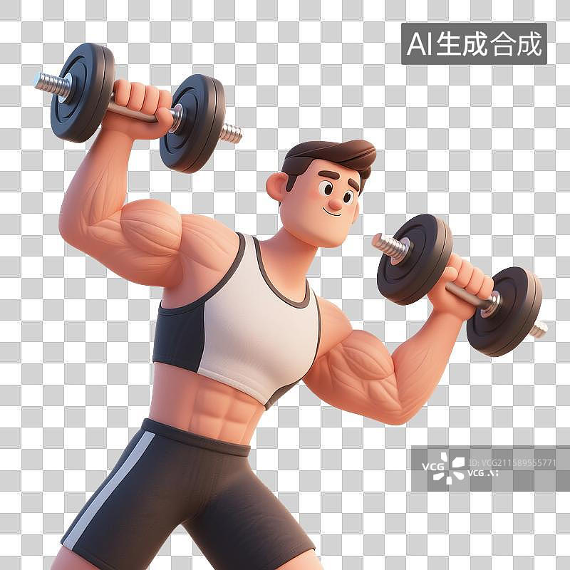 【AI数字艺术】3D渲染卡通人物，举重运动员，体育比赛，免抠元素图片素材