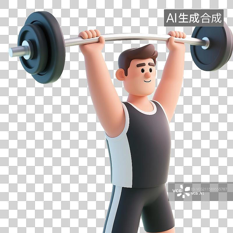 【AI数字艺术】3D渲染卡通人物，举重运动员，体育比赛，免抠元素图片素材