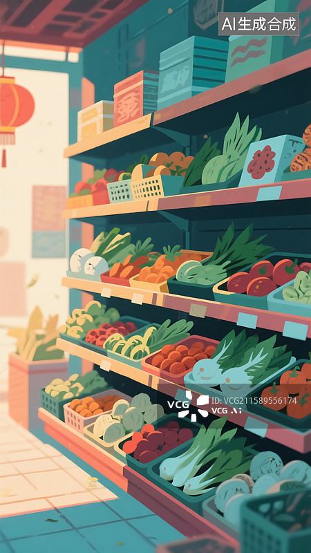 【AI数字艺术】菜市场的蔬菜瓜果插画图片素材