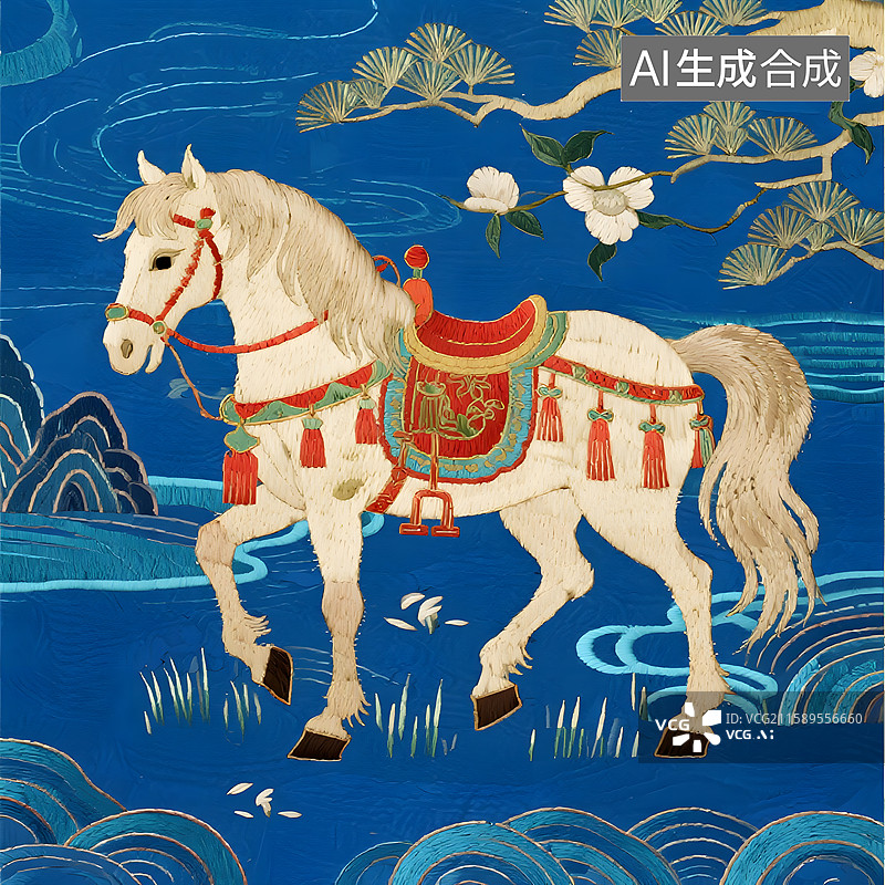 【AI数字艺术】马年大吉油画版画国画剪纸浮雕玉器金箔画漆画琉璃马的造型图片素材