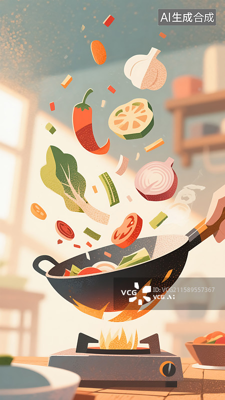 【AI数字艺术】炒菜美食插画图片素材