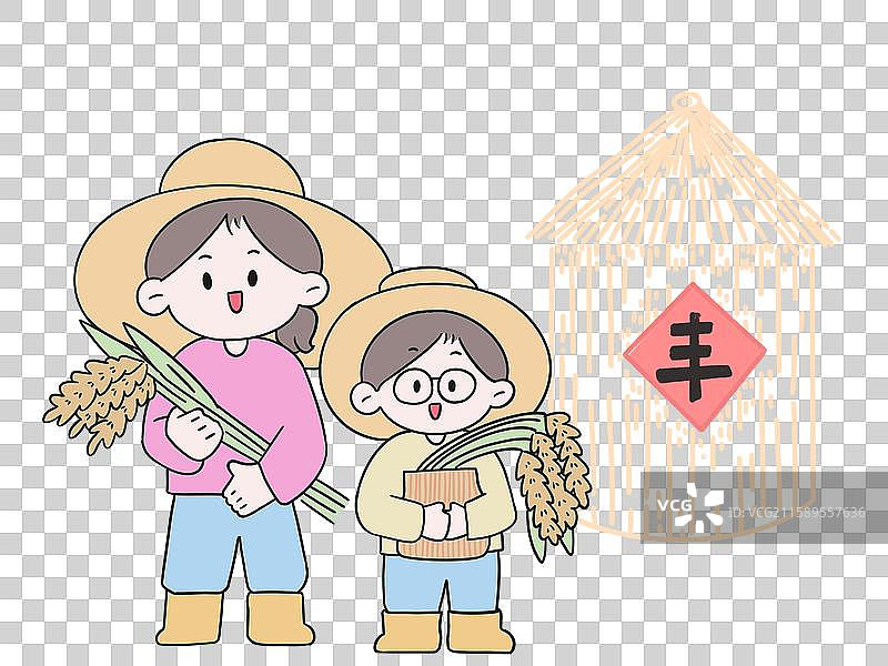 姐妹体检收麦子图片素材