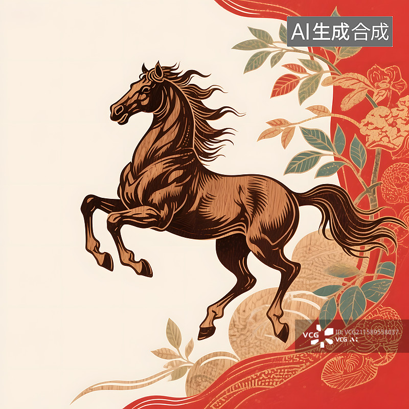 【AI数字艺术】马踏春风油画版画国画手绘刺绣浮雕玉器金箔画漆画琉璃马的造型图片素材