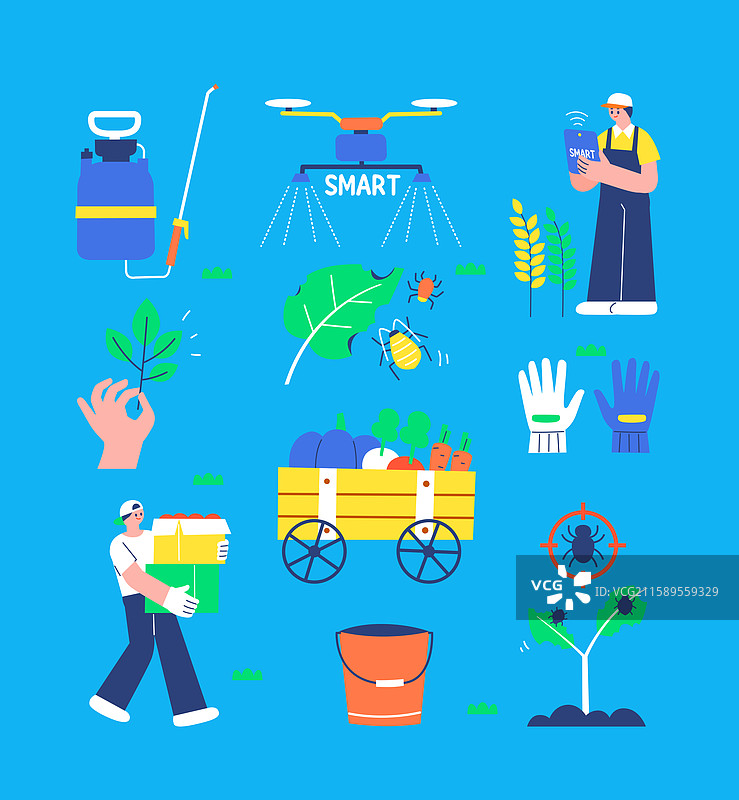 插图，智能农场，畜牧业，渔业图片素材