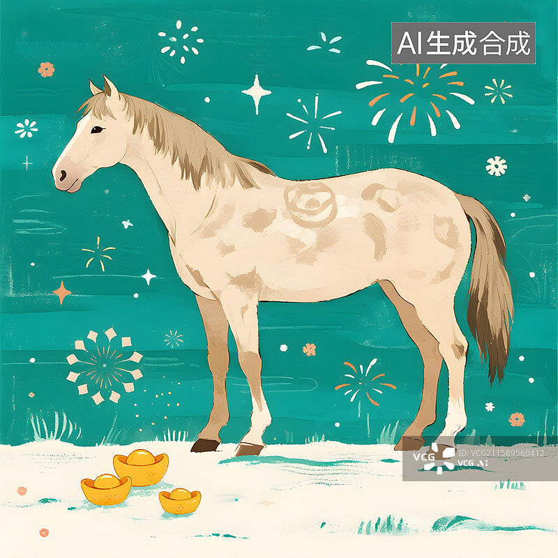 【AI数字艺术】神驹献瑞油画版画国画手绘刺绣浮雕玉器金箔画漆画琉璃马的造型图片素材