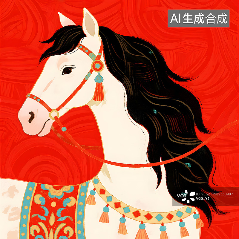 【AI数字艺术】神驹献瑞油画版画国画手绘刺绣浮雕玉器金箔画漆画琉璃马的造型图片素材