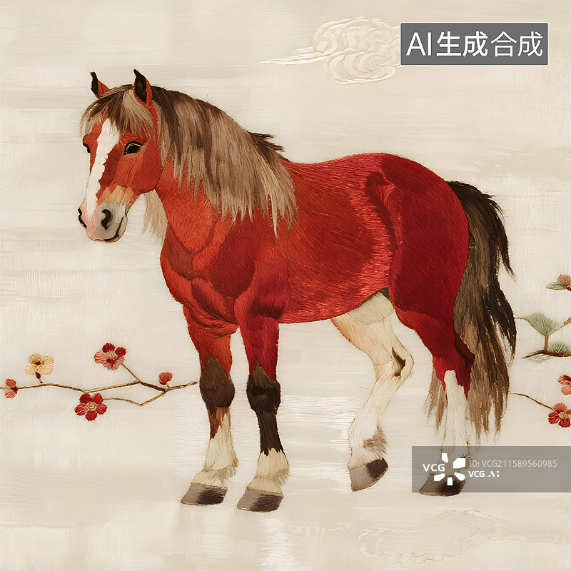 【AI数字艺术】神驹献瑞油画版画国画手绘刺绣浮雕玉器金箔画漆画琉璃马的造型图片素材