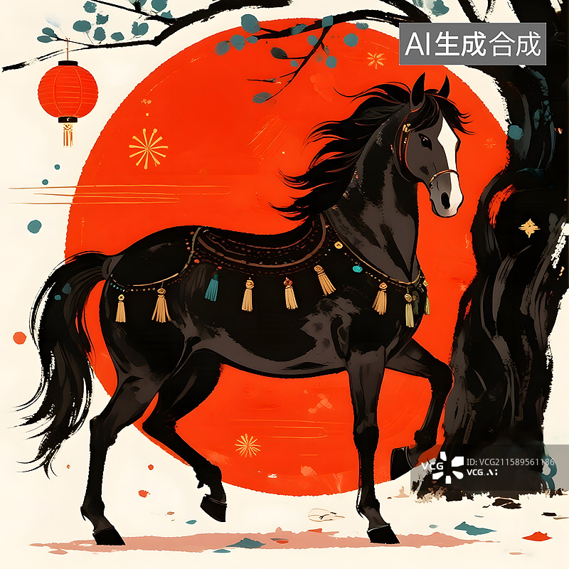 【AI数字艺术】神驹献瑞油画版画国画手绘刺绣浮雕玉器金箔画漆画琉璃马的造型图片素材