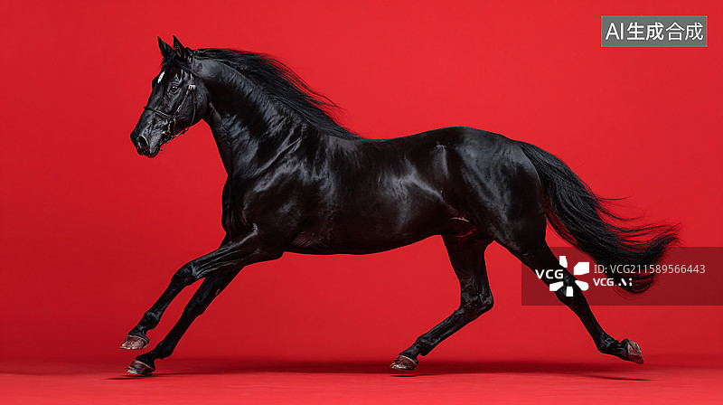 【AI数字艺术】红色背景里的黑马图片素材