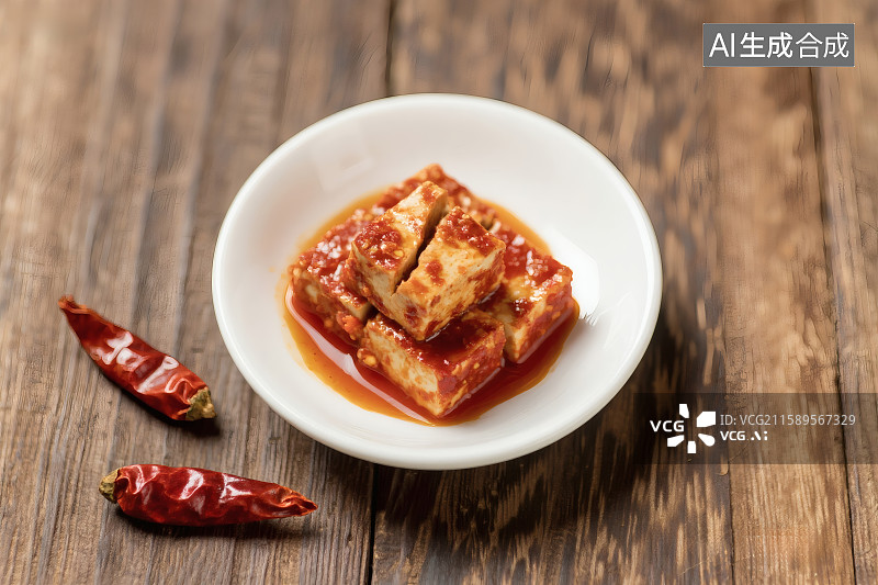 【AI数字艺术】木桌上一小碟下饭菜，红腐乳图片素材