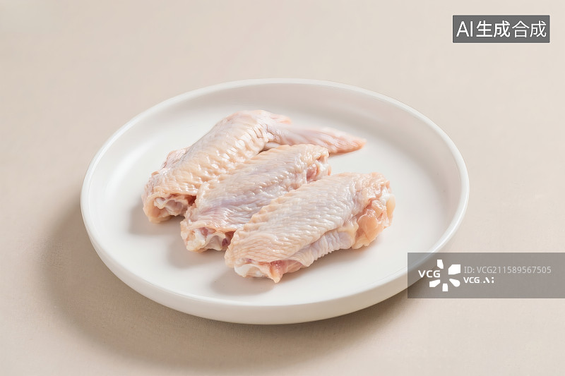 【AI数字艺术】白色瓷盘中的生鲜鸡翅图片素材