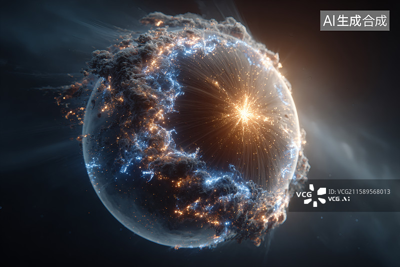 【AI数字艺术】太空视角，一颗即将毁灭的星球，宇宙大爆炸图片素材