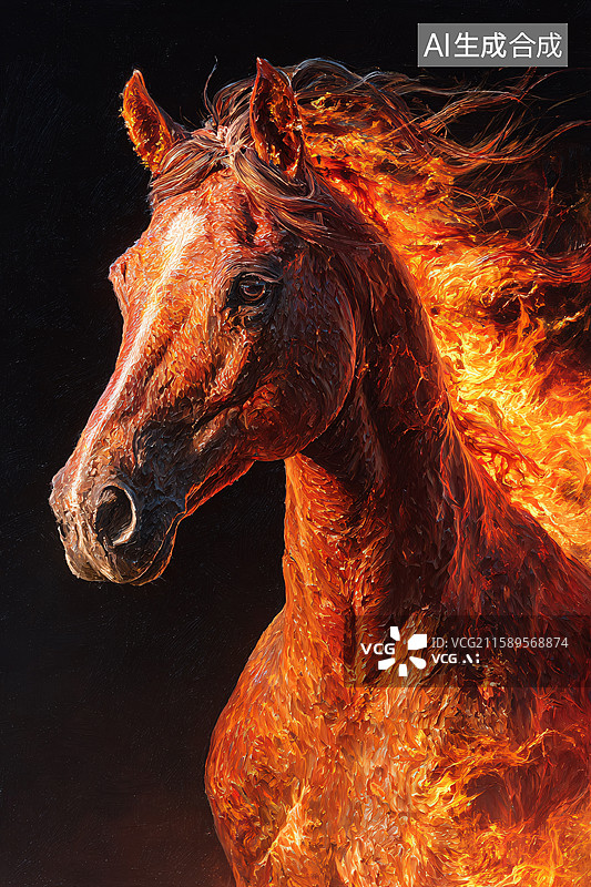 【AI数字艺术】烈焰战马的奔腾图片素材