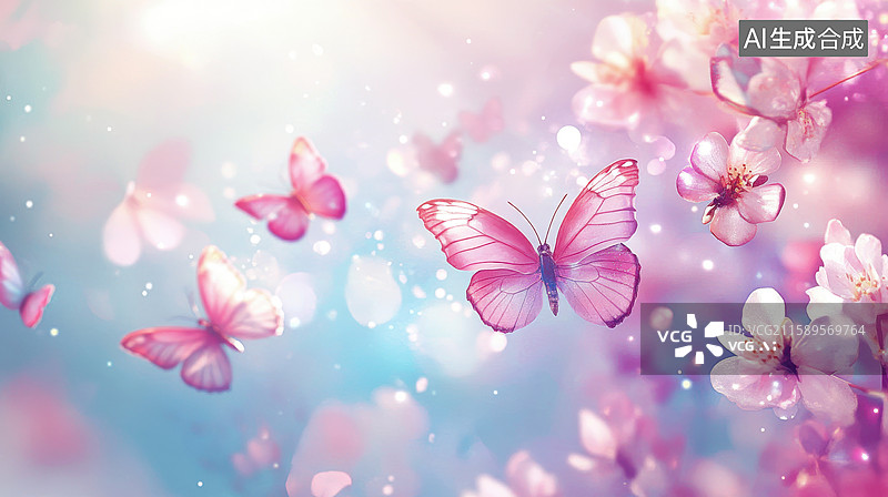 【AI数字艺术】花丛间轻盈的蝴蝶特写图片素材