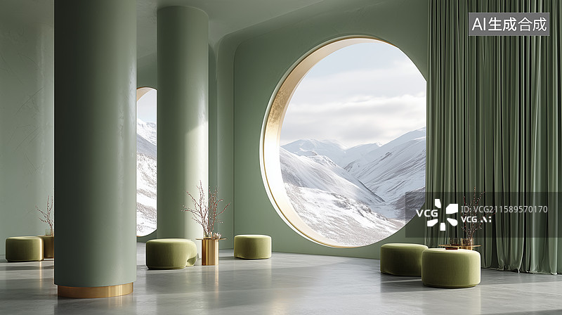 【AI数字艺术】鼠尾草绿陶瓷柱雪景图片素材