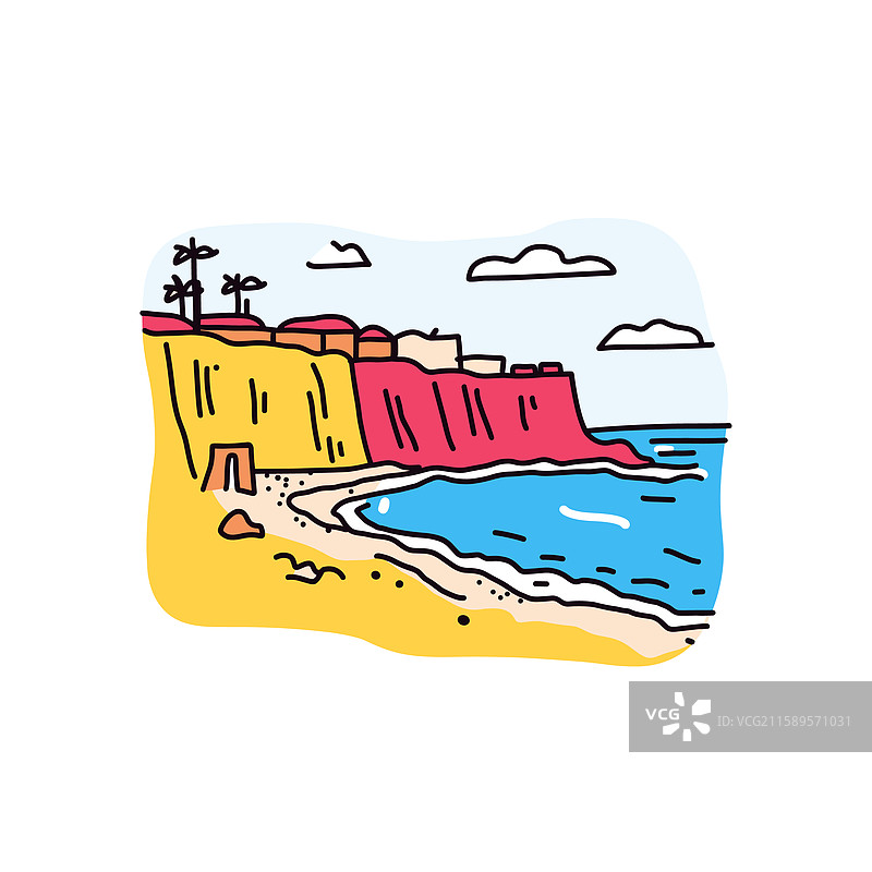 马里布的祖马海滩以涂鸦印加卡通风格呈现图片素材