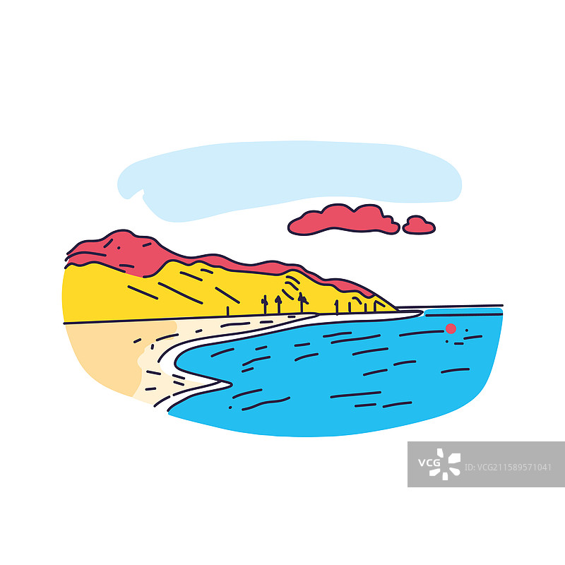 马里布的祖马海滩以涂鸦印加卡通风格呈现图片素材