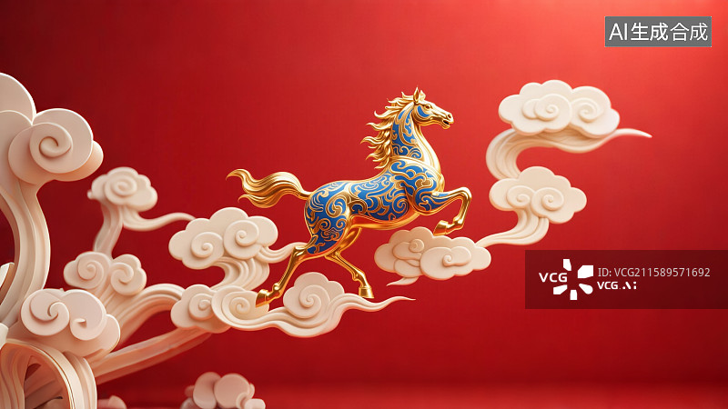 【AI数字艺术】国风马年，2026马年，金马图片素材