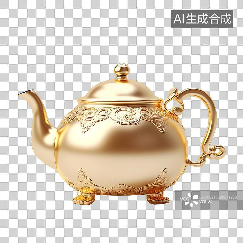 【AI数字艺术】一个金茶壶艺术设计素材图片素材
