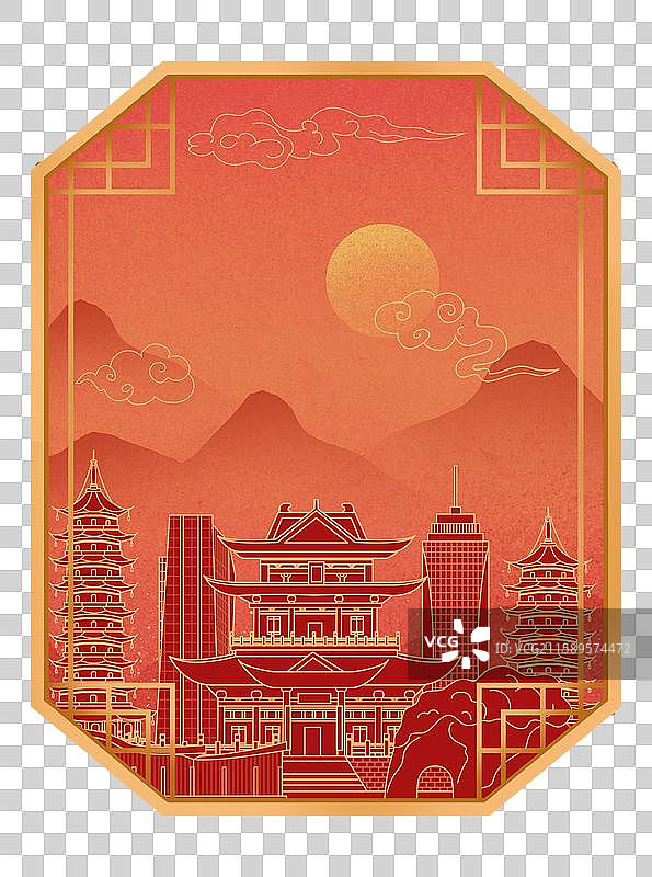 桂林红色中秋节中国风新年古典淡雅山峰窗花图片素材