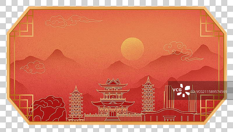 桂林红色中秋节中国风新年古典淡雅山峰窗花图片素材
