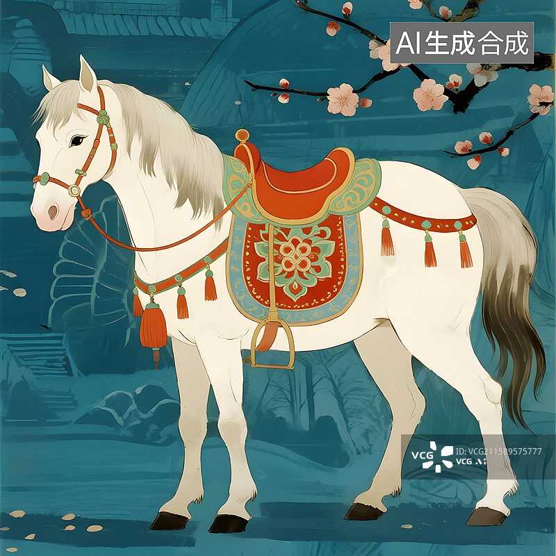 【AI数字艺术】鲜衣怒马油画版画国画手绘刺绣浮雕玉器金箔画漆画琉璃马的造型图片素材