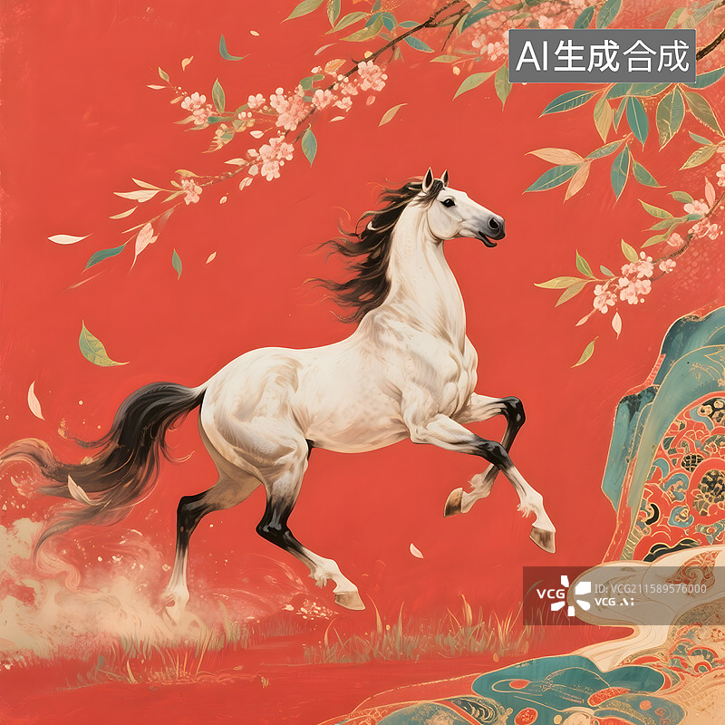 【AI数字艺术】鲜衣怒马油画版画国画手绘刺绣浮雕玉器金箔画漆画琉璃马的造型图片素材