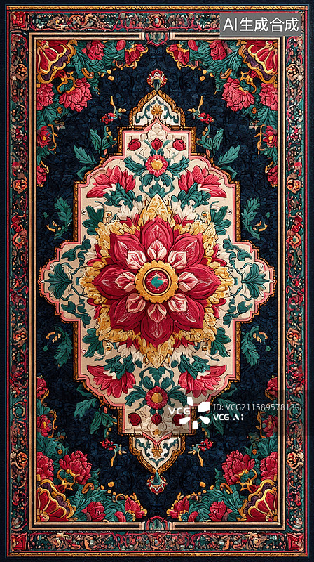 【AI数字艺术】华丽花卉图案的深色地毯图片素材