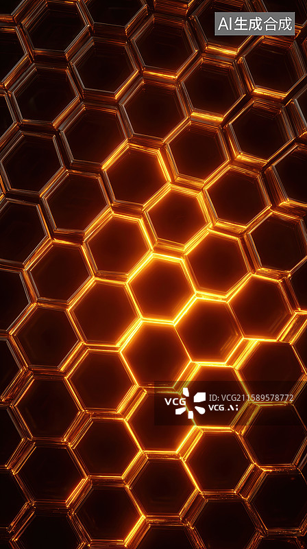 【AI数字艺术】金色蜂窝结构的光影效果图片素材