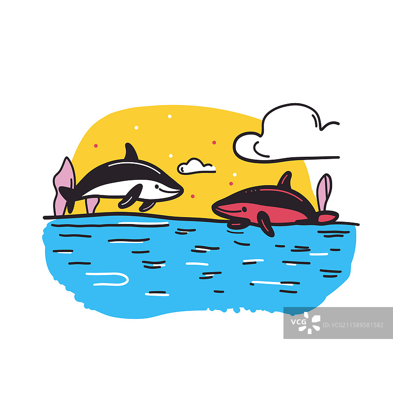 奥兰多海洋世界以涂鸦印加卡通风格呈现图片素材