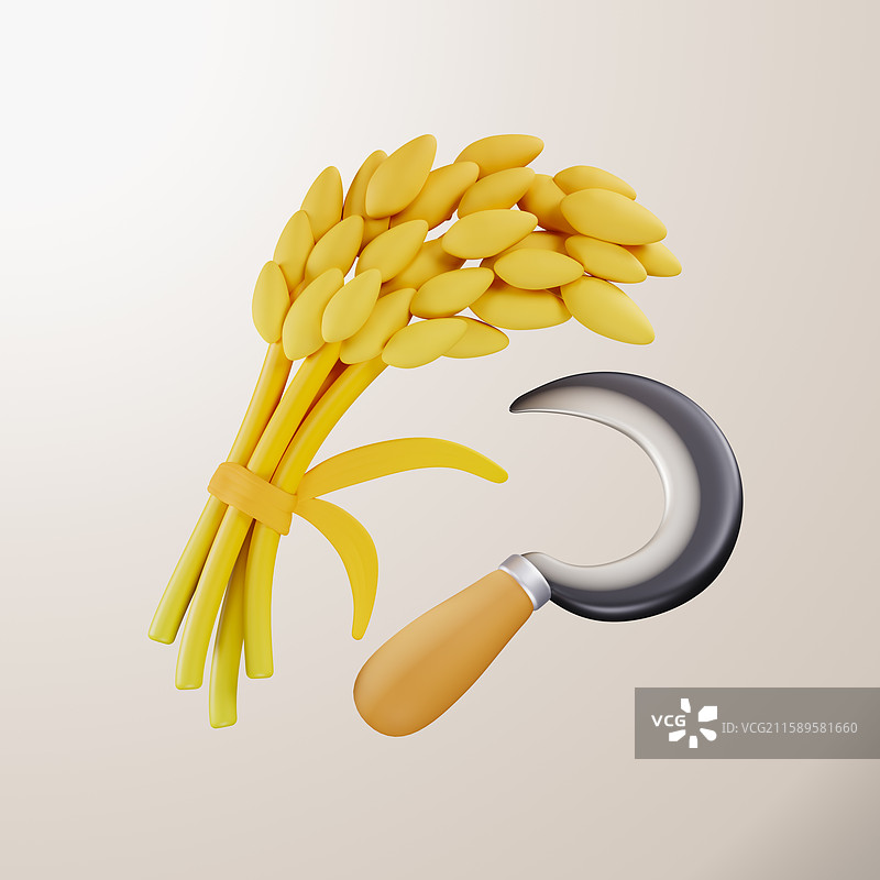 3D，3D设计，秋天，稻米，镰刀图片素材