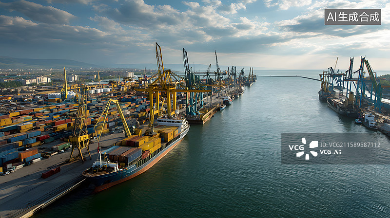 【AI数字艺术】码头上的繁忙工作图片素材