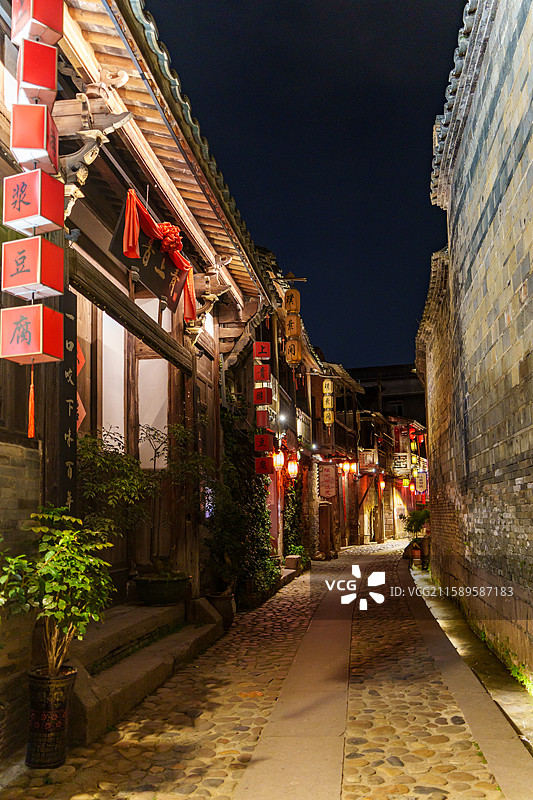 夜色下的福建三明泰宁古城小巷风光图片素材