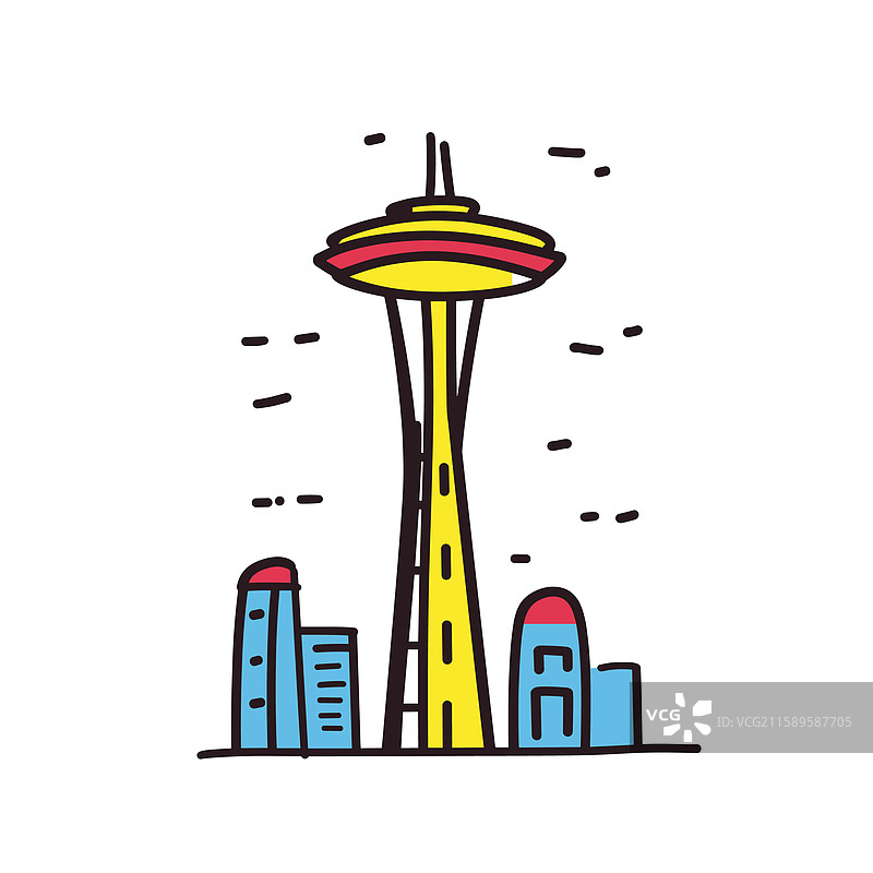 印加卡通风格的太空针塔涂鸦图片素材
