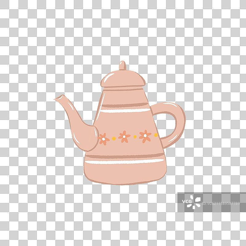 手绘简约粉色花纹茶壶图片素材