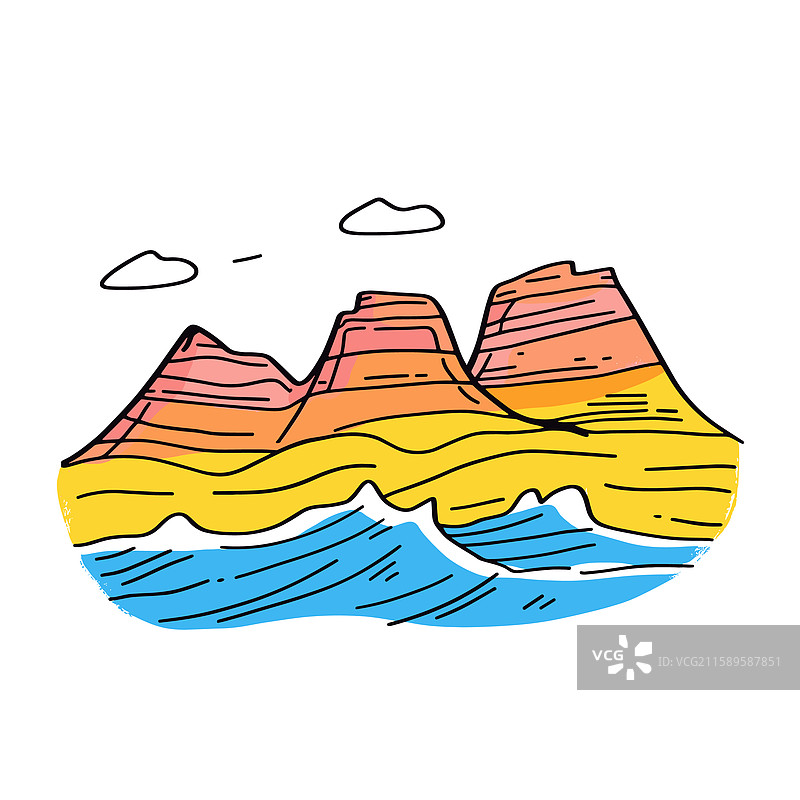 在印加卡通风格的涂鸦中，描绘了科约特布特斯的波浪。图片素材