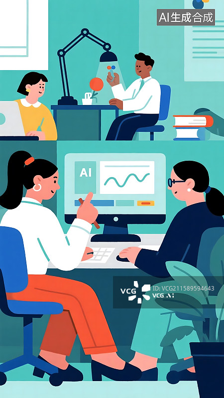 【AI数字艺术】扁平风ai辅助工作流职场商务插画图片素材